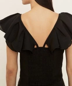 Vince. Flutter Strap Blouse In Black Just In