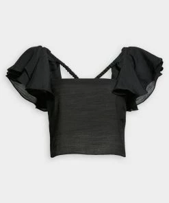 Vince. Flutter Strap Blouse In Black Just In