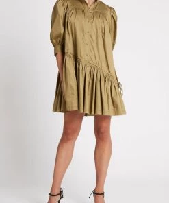 Aje. Just In Frequency Drawstring Smock Dress In Olive Green