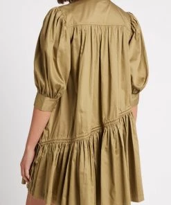 Aje. Just In Frequency Drawstring Smock Dress In Olive Green