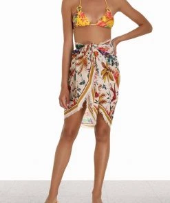 ZIMMERMANN Featured Designers Fringe Cotton Pareo In Cream Floral