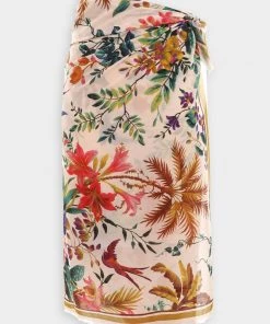 ZIMMERMANN Featured Designers Fringe Cotton Pareo In Cream Floral