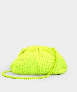 Maria La Rosa Game Ribbon Clutch Bag In Yellow Fluo Featured Designers