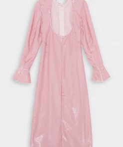 GANNI Sequins Long Collar Gathered Fitted Dress In Light Lilac