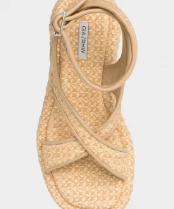 Gia Borghini Raffia Ankle Strap Flat Sandals In Natural Just In