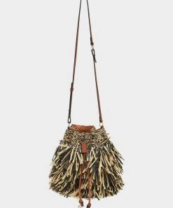 Ulla Johnson Just In Gigi Fringe Drawstring Bag In Noir Melange