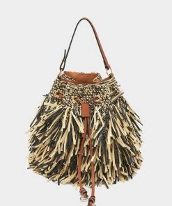Ulla Johnson Just In Gigi Fringe Drawstring Bag In Noir Melange