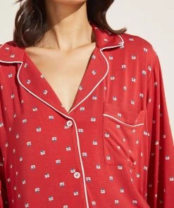 EBERJEY Gisele Printed Long PJ Set In Presents Haute Red/Bone