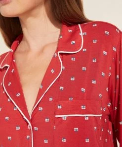 EBERJEY Gisele Printed Sleepshirt In Presents Haute Red