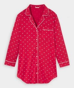 EBERJEY Just In Gisele Printed Sleepshirt With Ribbon In Presents Haute Red
