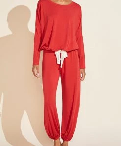 EBERJEY Just In Gisele Slouchy Set With Ribbon In Haute Red/Bone