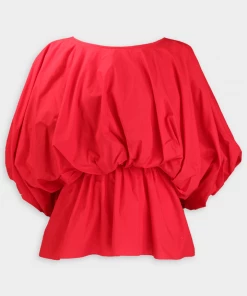 GOEN.J Just In Voluminous Shape Cotton Poplin Top In Red