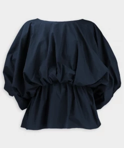 GOEN.J Voluminous Shape Cotton Poplin Top In Navy Just In