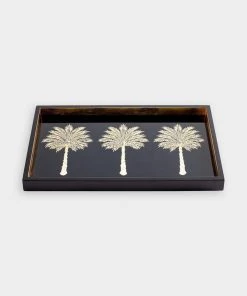 Caspari Grand Palms Lacquer Vanity Tray In Black Just In