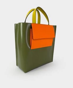 MARNI Green Museo Leather Bag With Orange Pocket