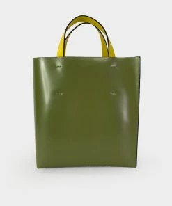 MARNI Green Museo Leather Bag With Orange Pocket