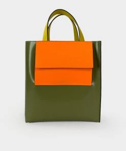 MARNI Green Museo Leather Bag With Orange Pocket