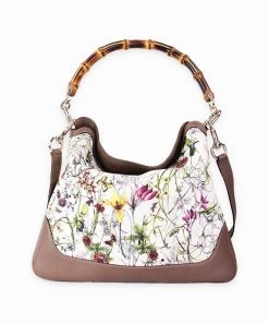 Olivia Vintage Gucci Diana Satchel Bag In Bamboo Canvas Floral