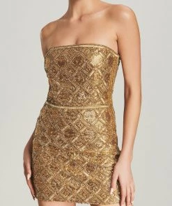 Retrofete Heather Dress In Gold Chainmail