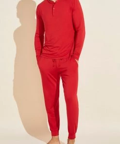 EBERJEY Just In Henry Men's Long PJ Set With Ribbon In Haute Red