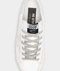 Golden Goose Hi-Star Laminated Star Leather Sneaker In White/Silver Just In 7 Golden Goose Hi-Star Laminated Star Leather Sneaker In White/Silver Just In