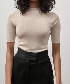 ST. AGNI Just In High Neck Knit Top In Ecru