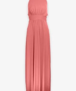 Susana Monaco High Neck Low Back Halter Maxi Dress In Fire Coral Just In
