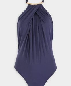 Lenny Niemeyer High Neck Pleated One Piece In Indigo Blue