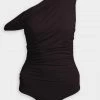 AGOLDE Hilma Asymmetric Bodysuit In Brownie Just In
