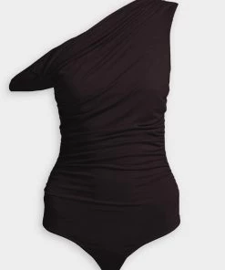 AGOLDE Hilma Asymmetric Bodysuit In Brownie Just In