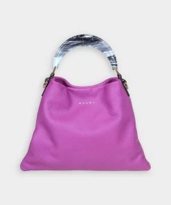 MARNI Hobo Calfskin Small Shoulder Bag In Purple
