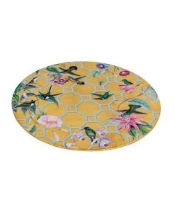 Caspari Home & Beauty Hummingbird Trellis Round Lacquer Placemat In Gold