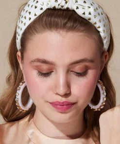 Lele Sadoughi Ivory Woven Hearts Studded Headband