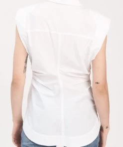 Derek Lam 10 Crosby Ivy Sleeveless Ruched Button Down Shirt In White