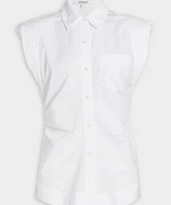Derek Lam 10 Crosby Ivy Sleeveless Ruched Button Down Shirt In White