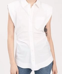 Derek Lam 10 Crosby Ivy Sleeveless Ruched Button Down Shirt In White