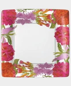 Caspari Jefferson's Garden Study Square Paper Dinner Plates In White