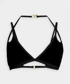 Jonathan Simkhai Tora Solid Teardrop Cutout Bikini Top In Black