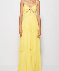 Jonathan Simkhai Just In Lina Crinkle Teardrop Cut-Out Maxi Dress In Daffodil
