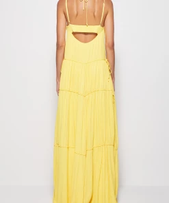 Jonathan Simkhai Just In Lina Crinkle Teardrop Cut-Out Maxi Dress In Daffodil