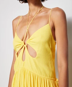 Jonathan Simkhai Just In Lina Crinkle Teardrop Cut-Out Maxi Dress In Daffodil