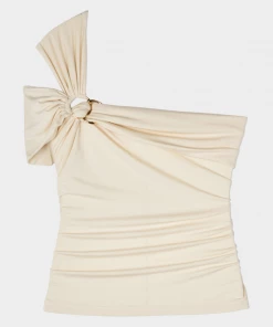 Jonathan Simkhai Standard Soraya Jersey Asymmetric Draped Top In Shell