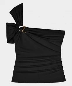 Jonathan Simkhai Standard Soraya Jersey Asymmetric Draped Top In Black Just In