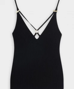 Jonathan Simkhai Just In Tatiana Compact Rib V-Neck Strap Tank Top In Black