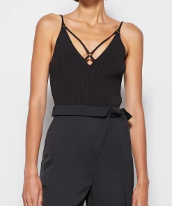 Jonathan Simkhai Just In Tatiana Compact Rib V-Neck Strap Tank Top In Black