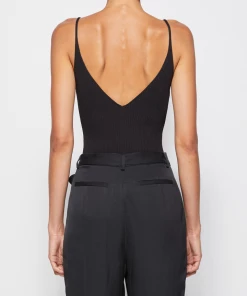 Jonathan Simkhai Just In Tatiana Compact Rib V-Neck Strap Tank Top In Black