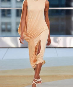 Jonathan Simkhai Just In Roxi Draped Jersey Dress In Rattan