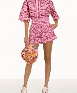 Zimmermann Jude Embroidered Short In Pink Burgundy