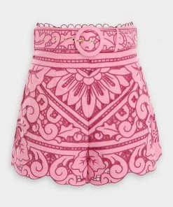 Zimmermann Jude Embroidered Short In Pink Burgundy