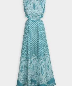 Zimmermann Just In Jude Paisley Sleeveless Midi Dress In Teal Paisley